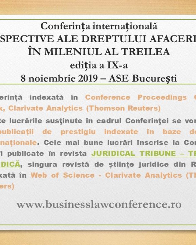 Conferinta internationala - PERSPECTIVE ALE DREPTULUI AFACERILOR IN MILENIUL AL TREILEA